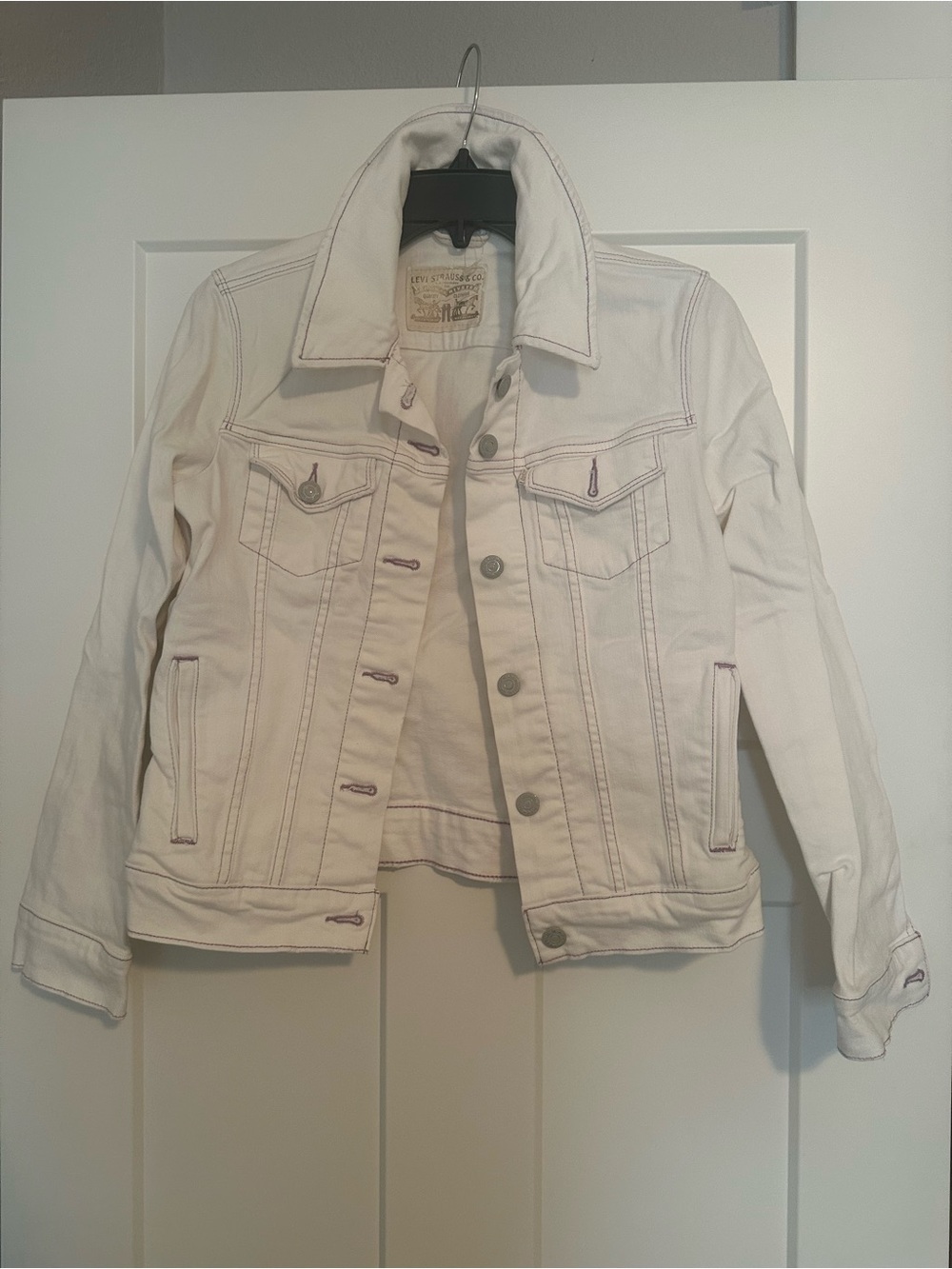 Levi's Off-White Denim Jacket w/ Lavender Stitching